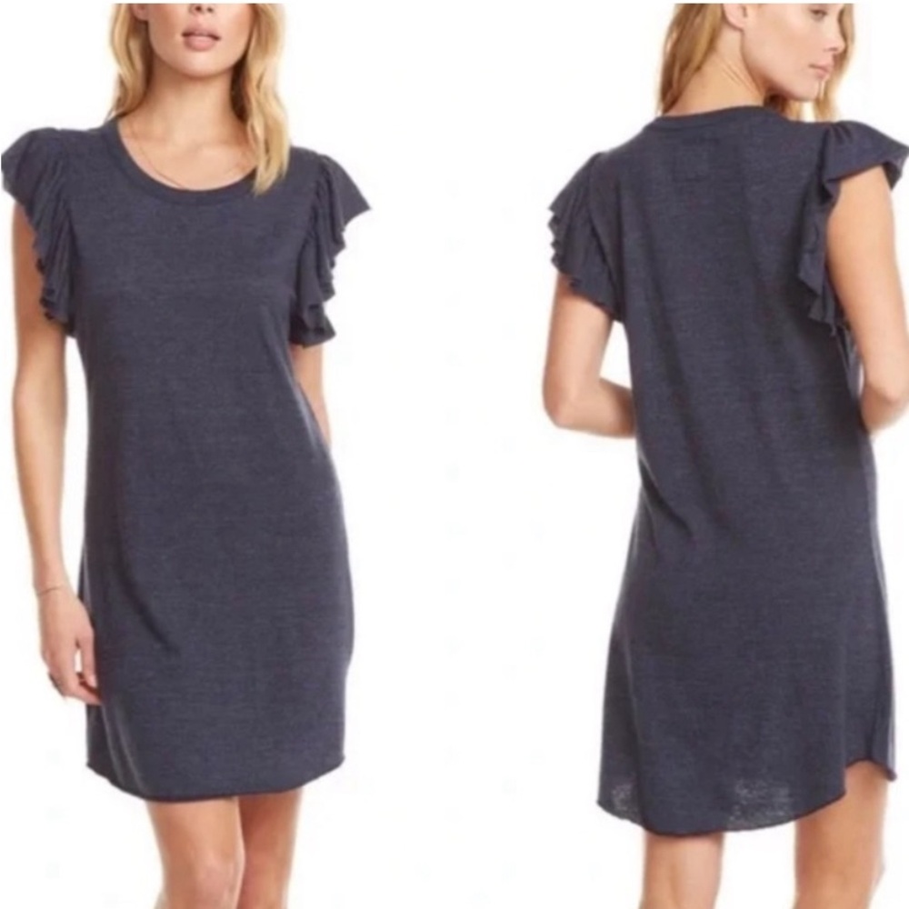 Chaser Ruffle Sleeve T-Shirt Dress in Charcoal Grey